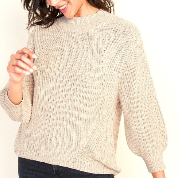 Old Navy Sweaters - Old Navy Textured Mock-Neck Blouson-Sleeve Sweater for Women in Oatmeal - size M